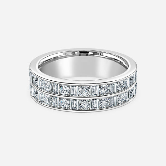 Round And Emerald Moissanite Wedding Ring