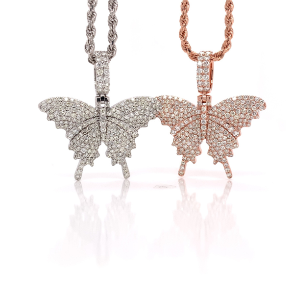 Iced Out Butterfly Necklace 5mm Iced Pink Cz Butterfly Tennis