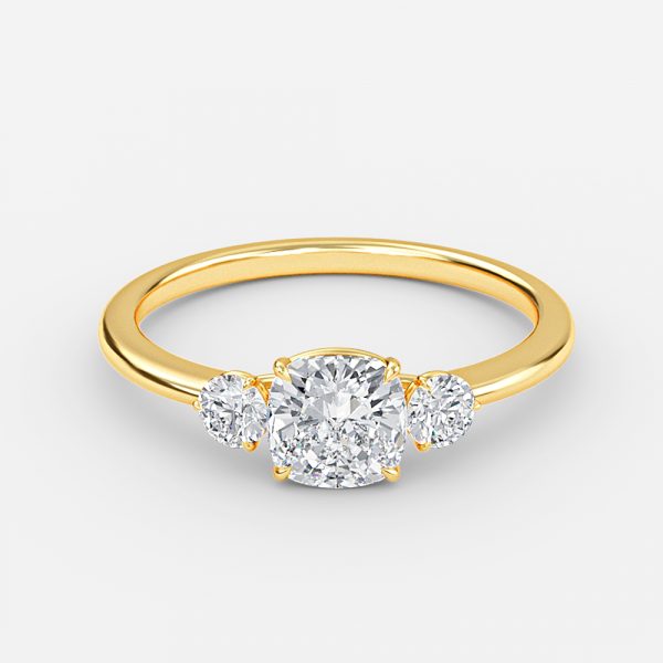Kaori Cushion Three Stone Moissanite Engagement Ring