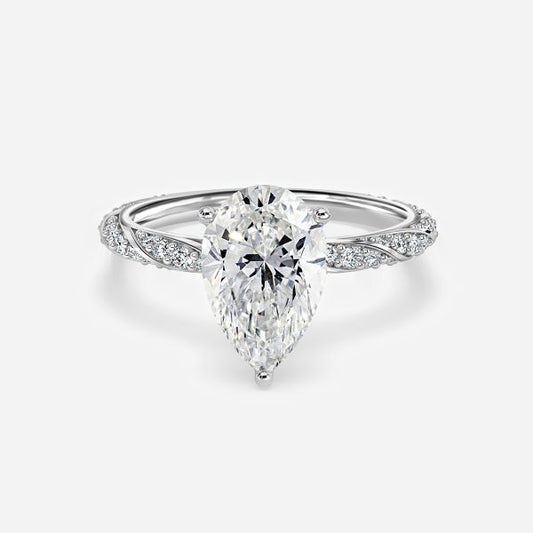 Wan Pear Diamond Band Moissanite Engagement Ring
