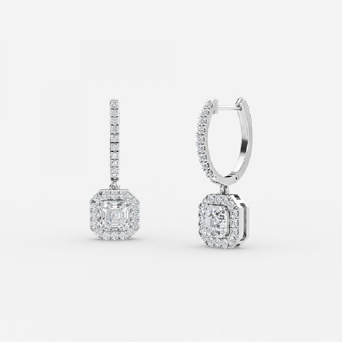 Asscher Moissanite Halo Drop Earrings