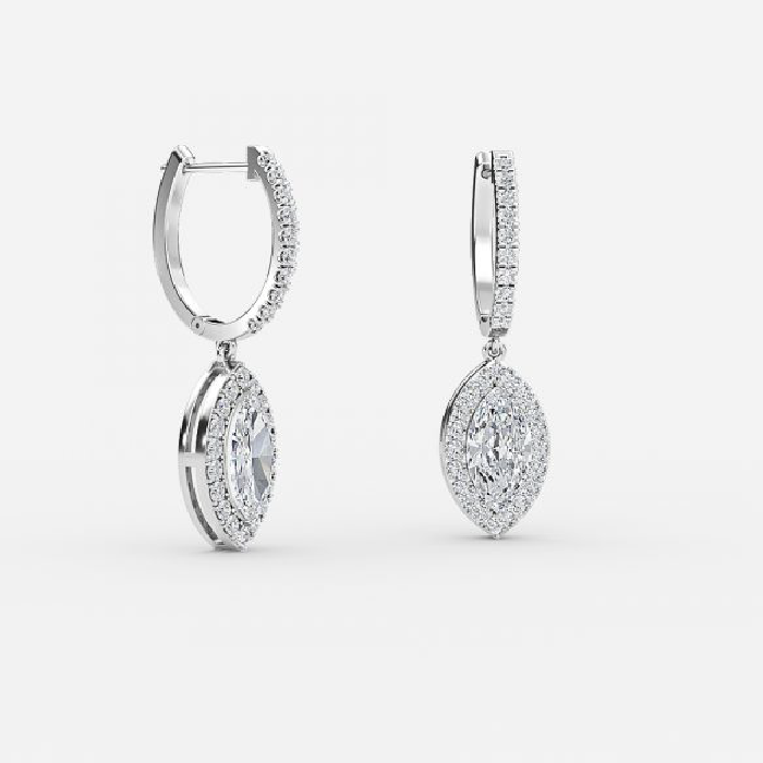 Marquise Moissanite Halo Drop Earrings