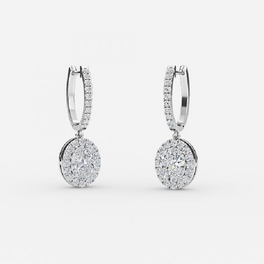 Oval Moissanite Halo Drop Earrings