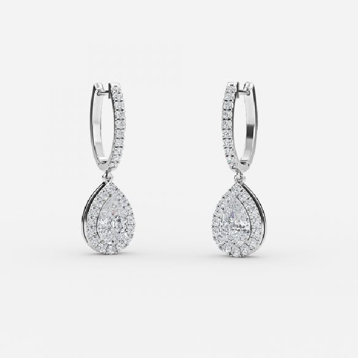 Pear Moissanite Halo Drop Earrings