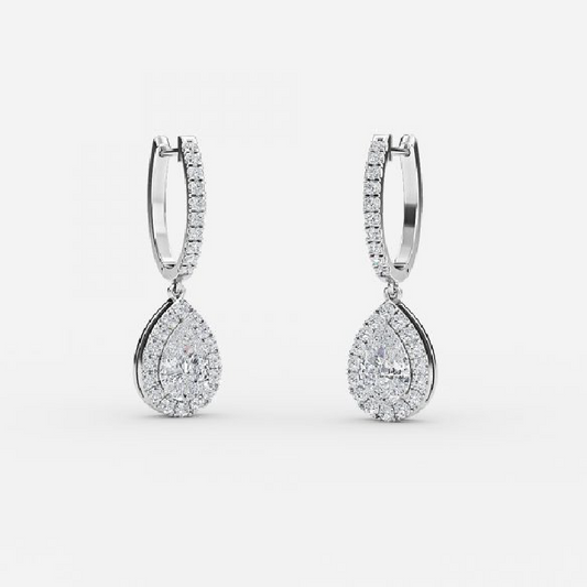 Pear Moissanite Halo Drop Earrings