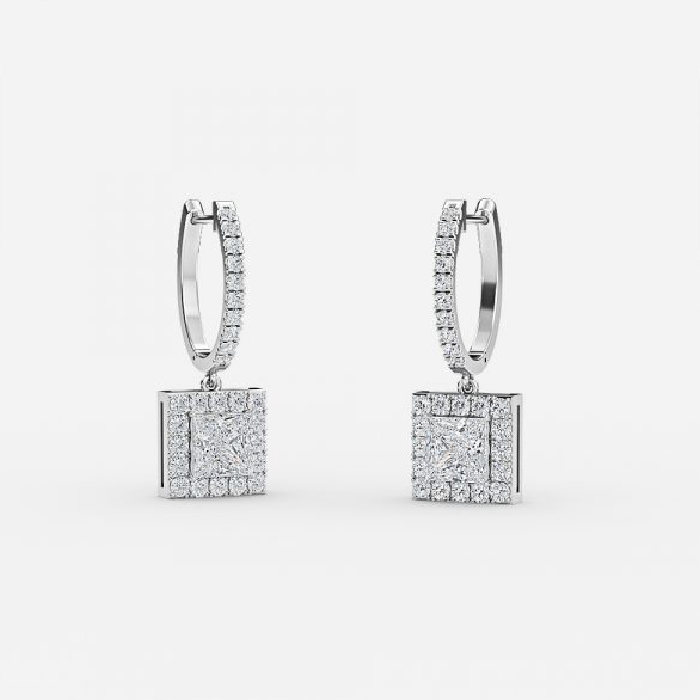 Princess Moissanite Halo Drop Earrings