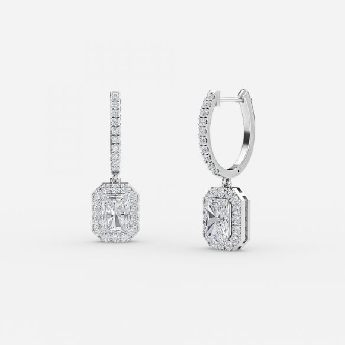 Radiant Moissanite Halo Drop Earrings