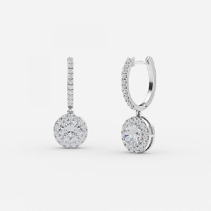 Round Moissanite Halo Drop Earrings