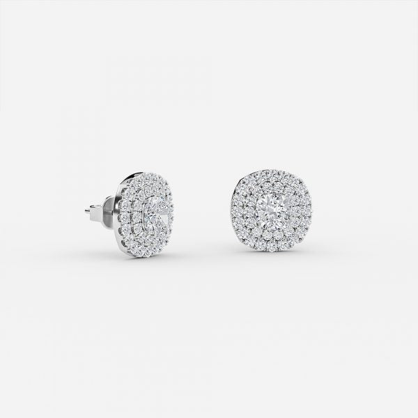 Cushion Moissanite Double Halo Earrings