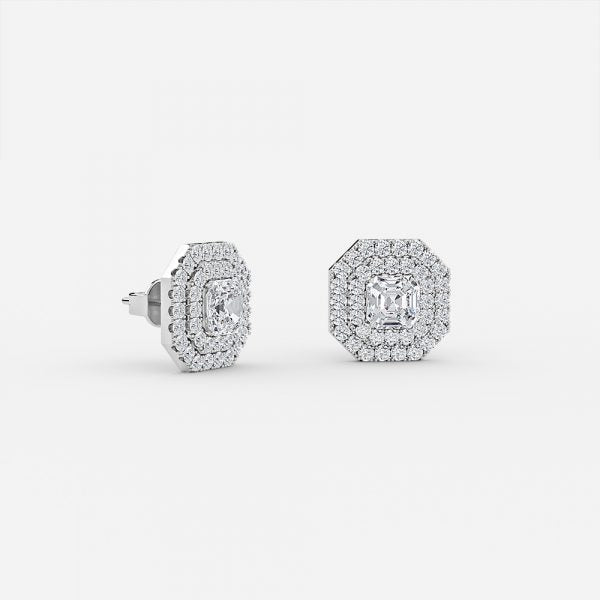 Asscher Moissanite Double Halo Earrings