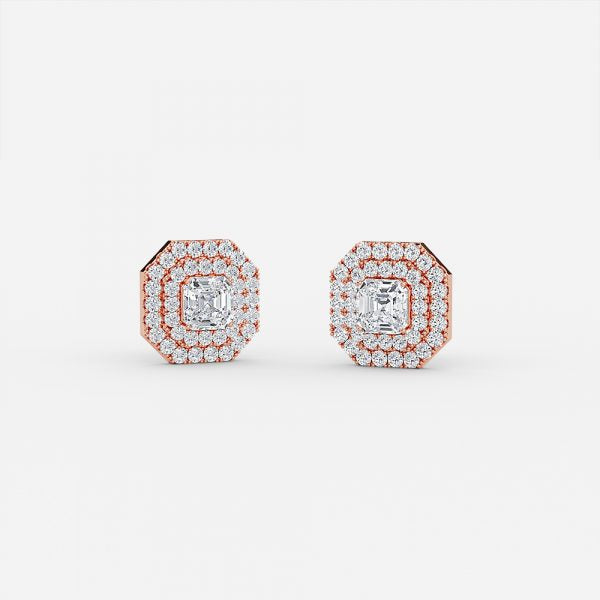 Asscher Moissanite Double Halo Earrings