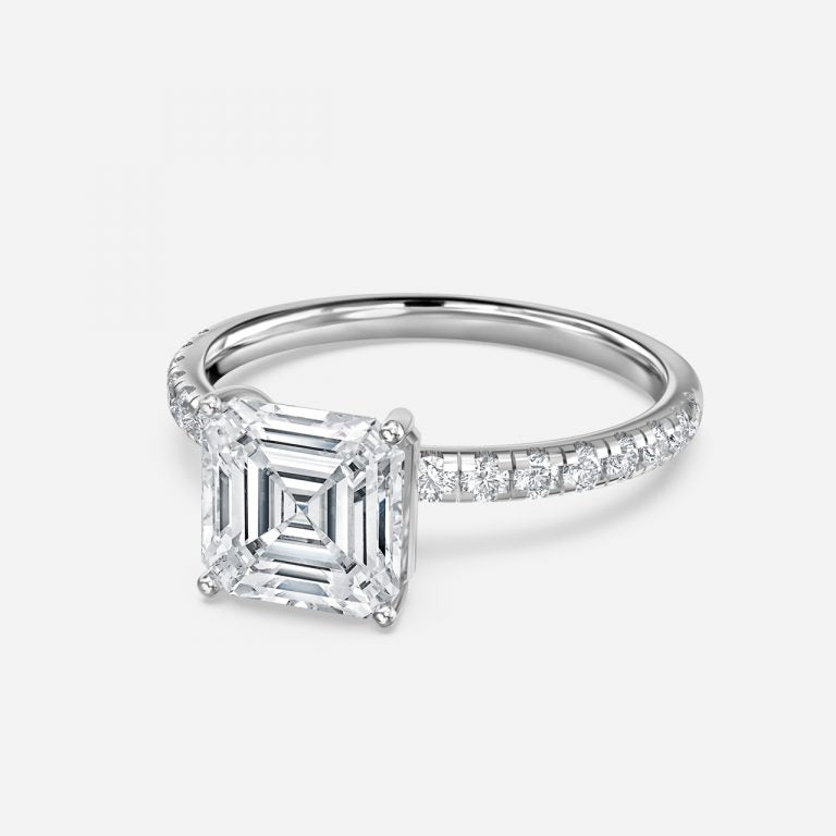 Vittoria Asscher Diamond Band Moissanite Engagement Ring