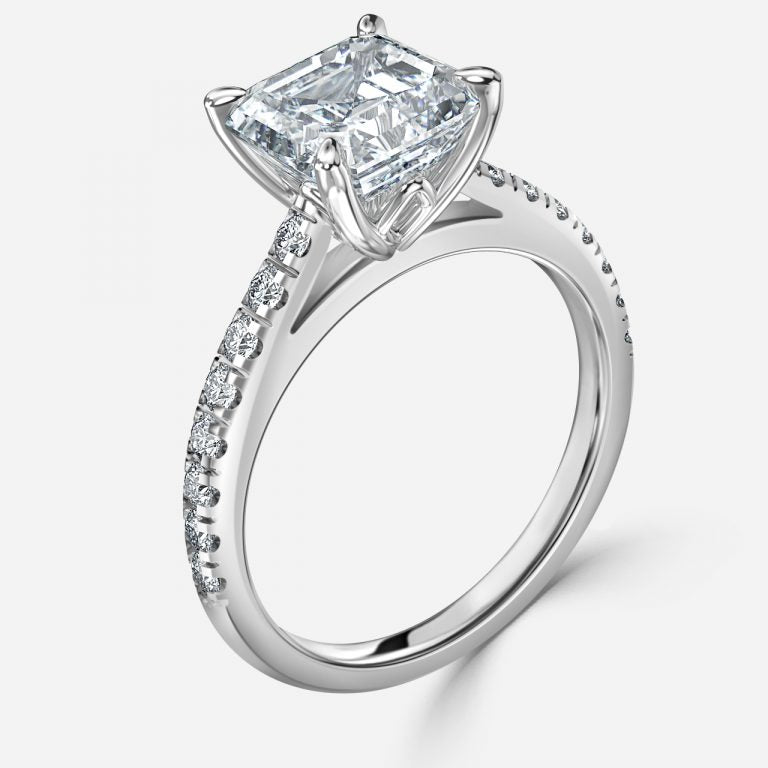 Aveline Asscher Diamond Band Moissanite Engagement Ring