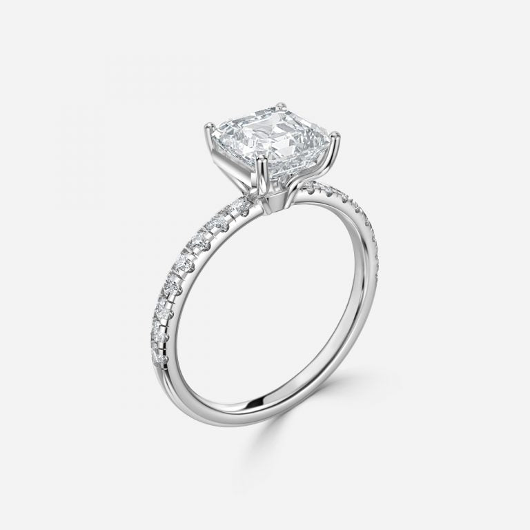 Vittoria Asscher Diamond Band Moissanite Engagement Ring