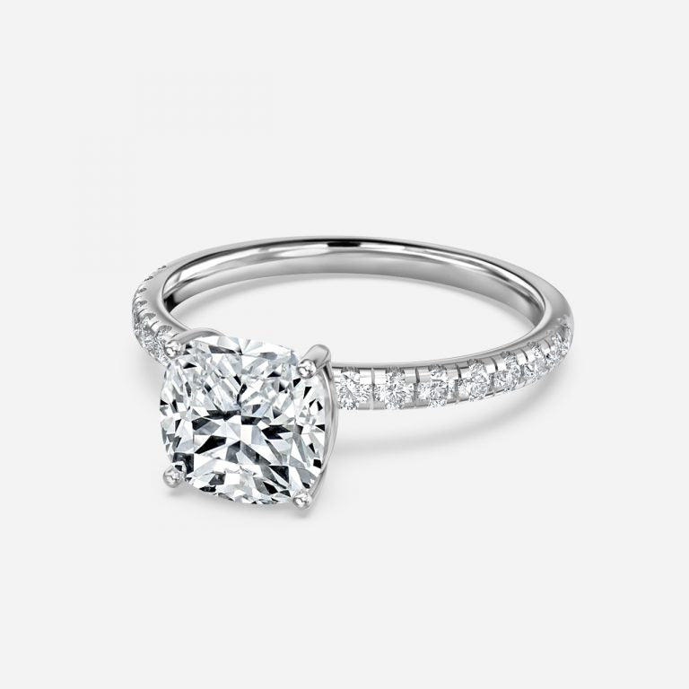 Vittoria Cushion Diamond Band Moissanite Engagement Ring