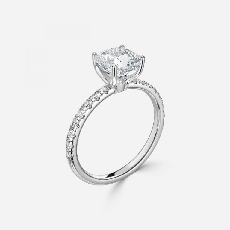 Vittoria Cushion Diamond Band Moissanite Engagement Ring