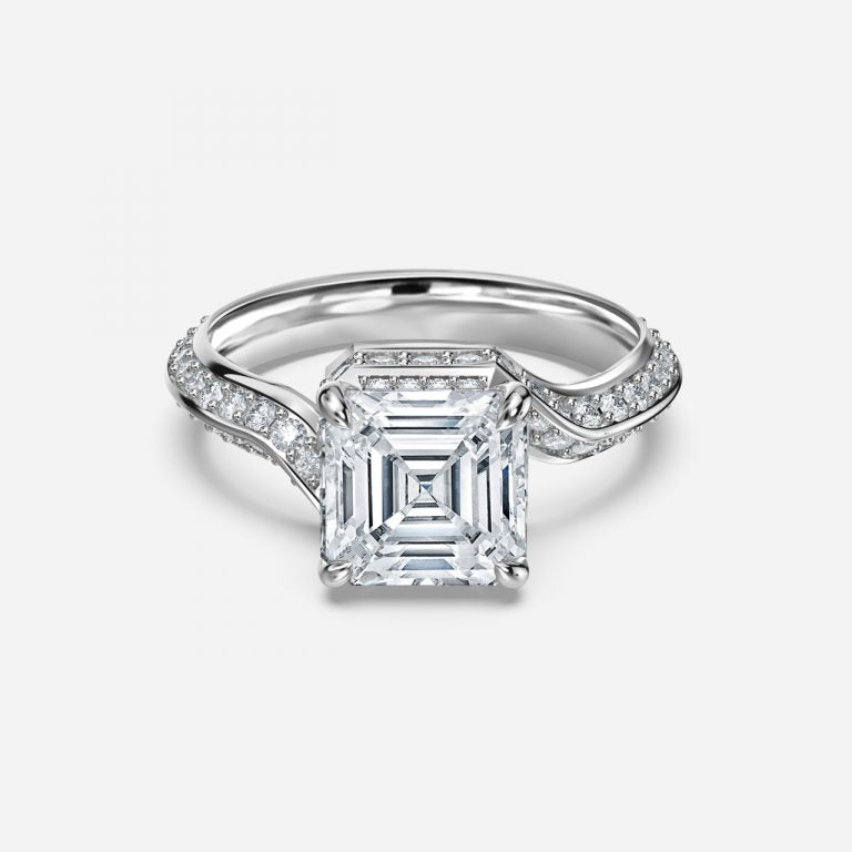 Bellatrix Asscher Hidden Halo Moissanite Engagement Ring