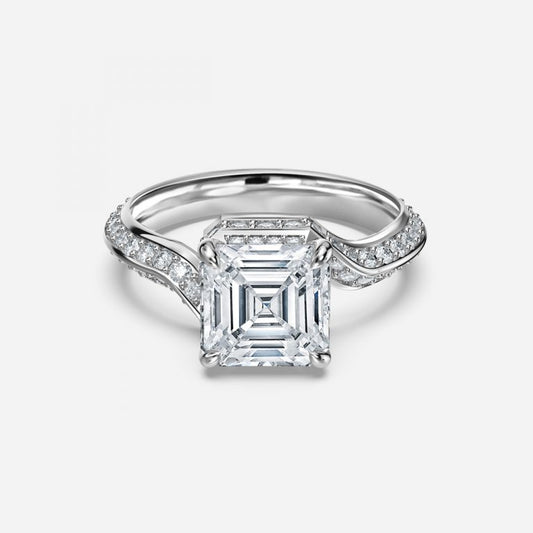 Bellatrix Asscher Hidden Halo Moissanite Engagement Ring