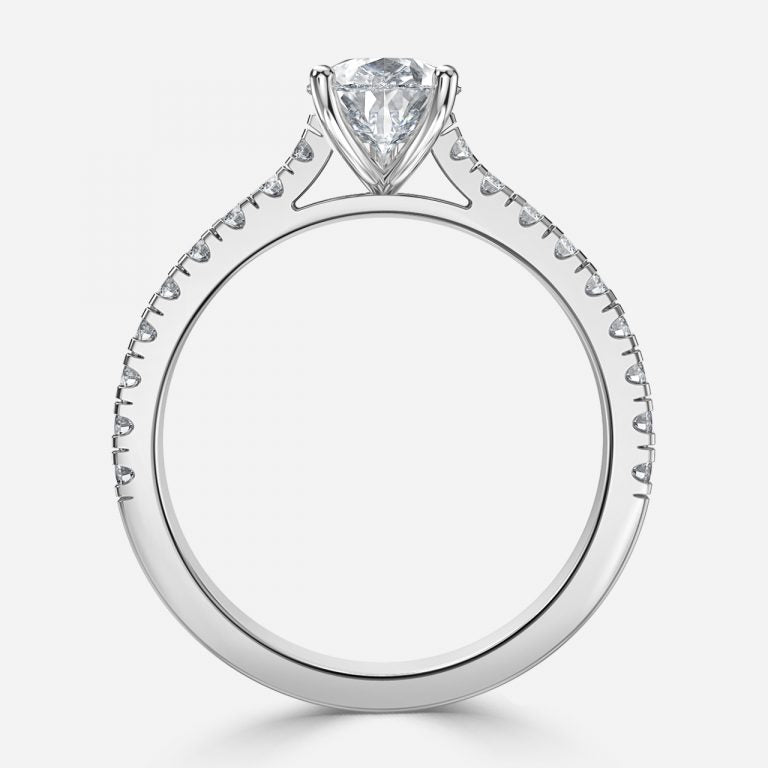 Halcyon Pear Diamond Band Moissanite Engagement Ring