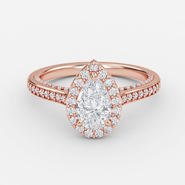 Clementine Pear Halo Moissanite Engagement Ring