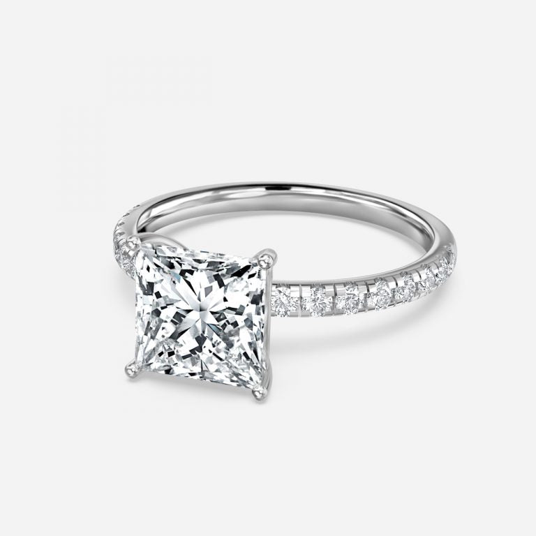 Vittoria Princess Diamond Band Moissanite Engagement Ring