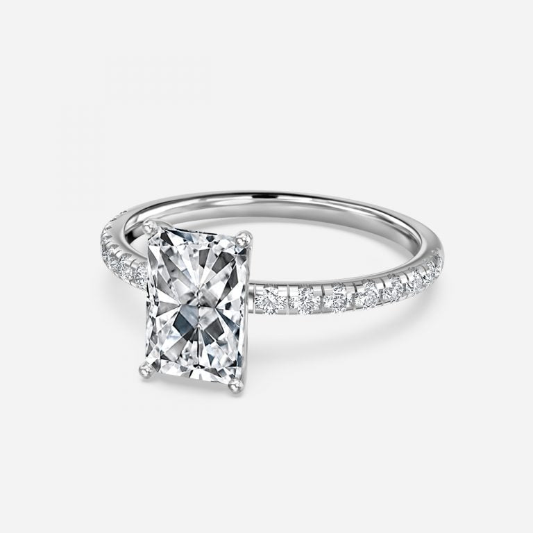 Vittoria Radiant Diamond Band Moissanite Engagement Ring