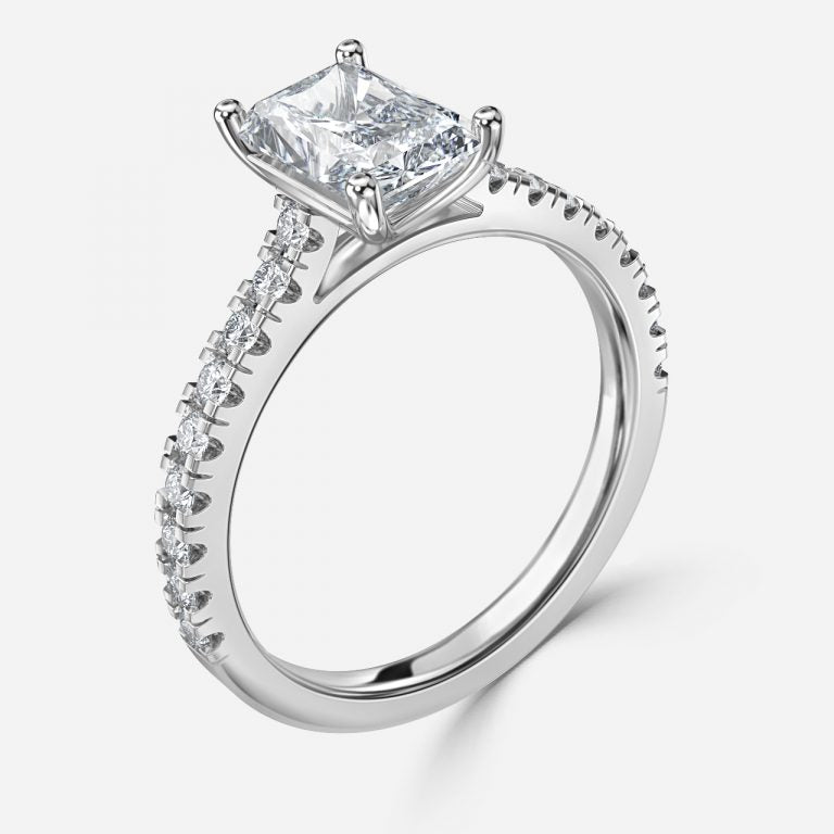 Halcyon Radiant Diamond Band Moissanite Engagement Ring