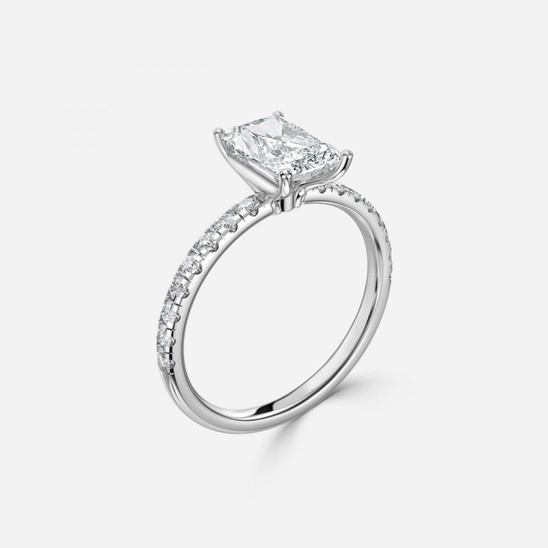 Vittoria Radiant Diamond Band Moissanite Engagement Ring