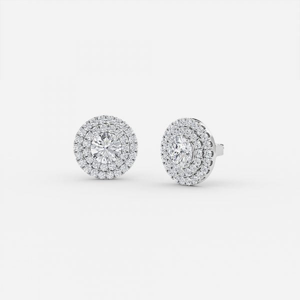 Round Moissanite Double Halo Earrings