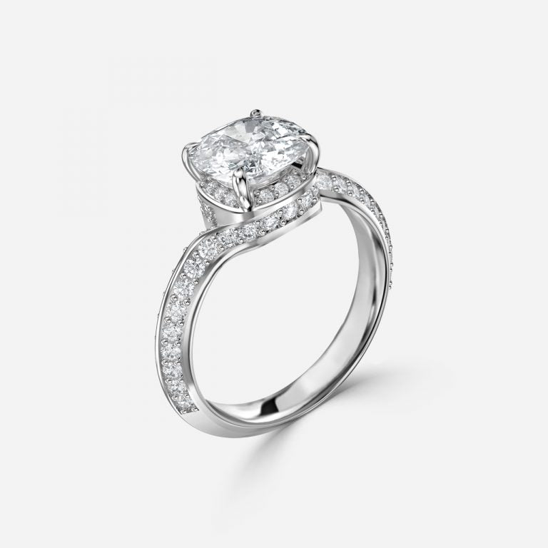 Bellatrix Cushion Hidden Halo Moissanite Engagement Ring