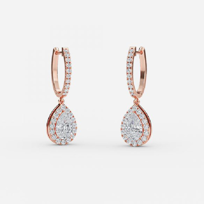 Pear Moissanite Halo Drop Earrings