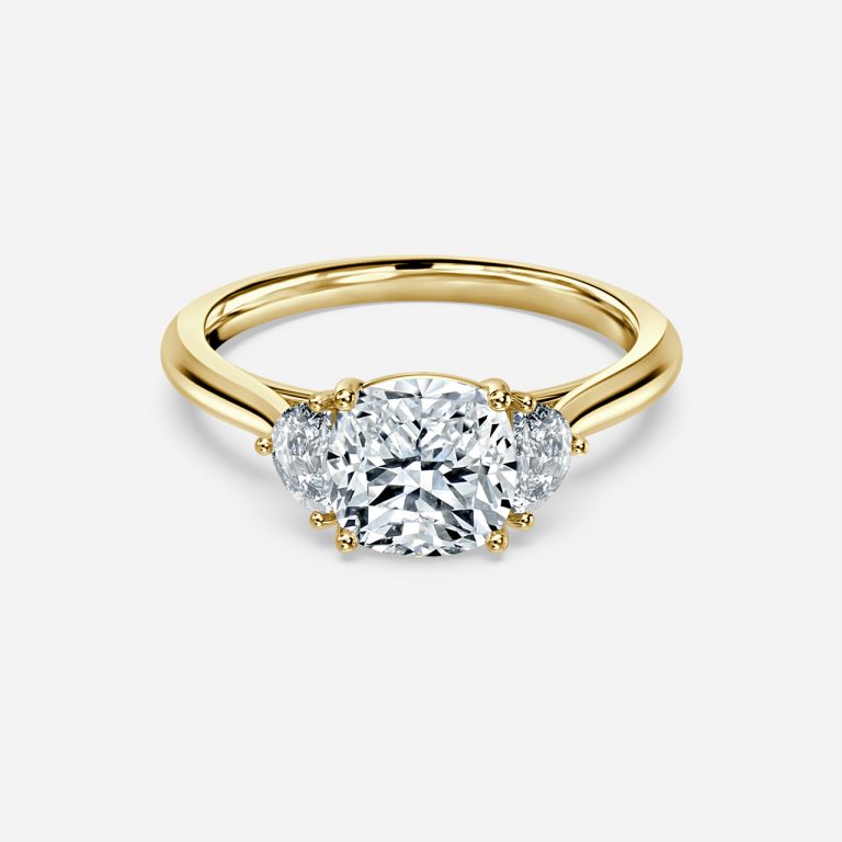 Kiara Cushion Three Stone Moissanite Engagement Ring