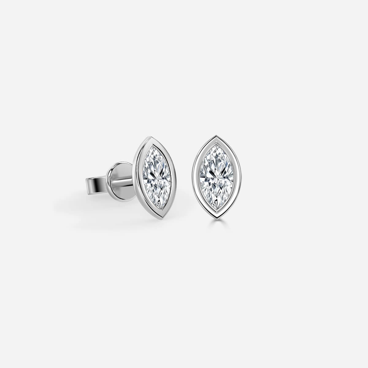 Bezel Set Marquise Moissanite Stud Earrings