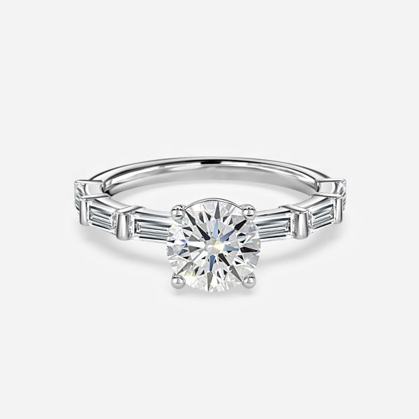 Lark Round Diamond Band Moissanite Engagement Ring