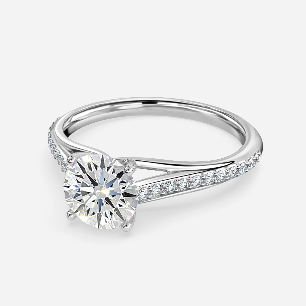 Jessamine Round Diamond Band Moissanite Engagement Ring