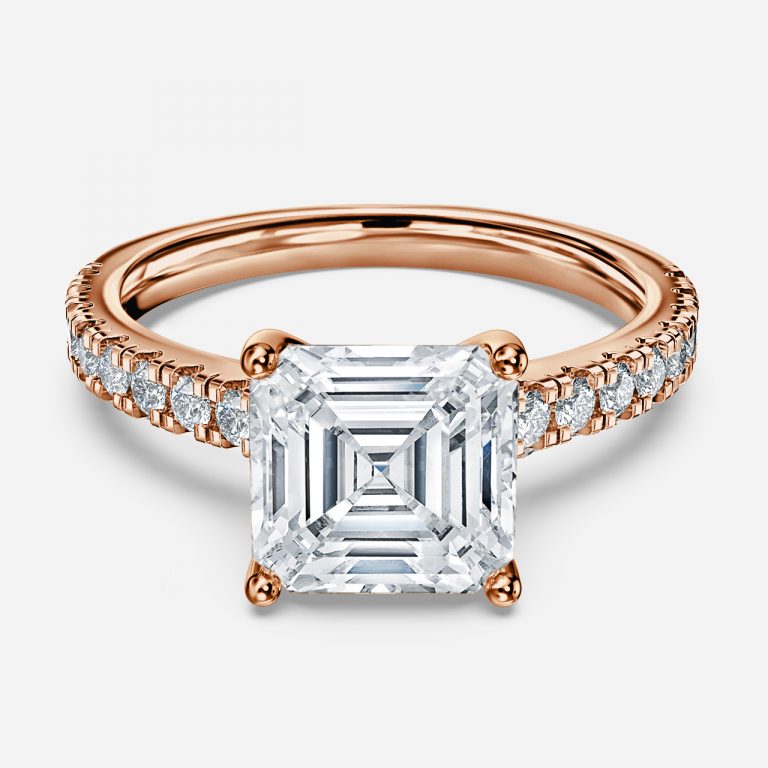 Halcyon Asscher Diamond Band Moissanite Engagement Ring