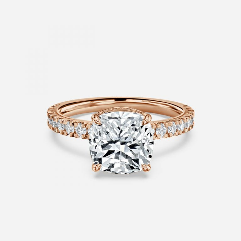 Leandra Cushion Hidden Halo Moissanite Engagement Ring