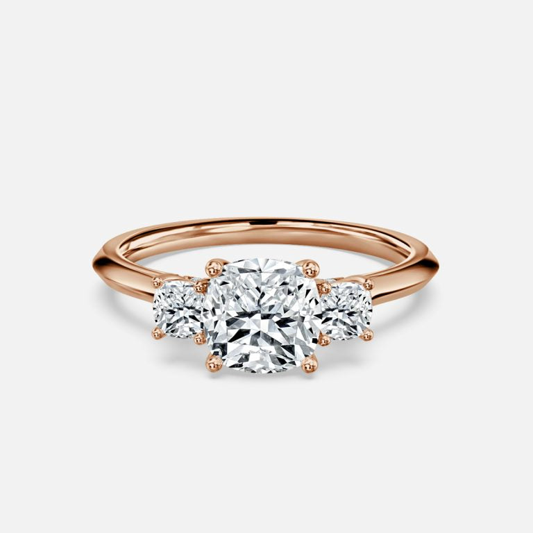 Elspeth Cushion Three Stone Moissanite Engagement Ring