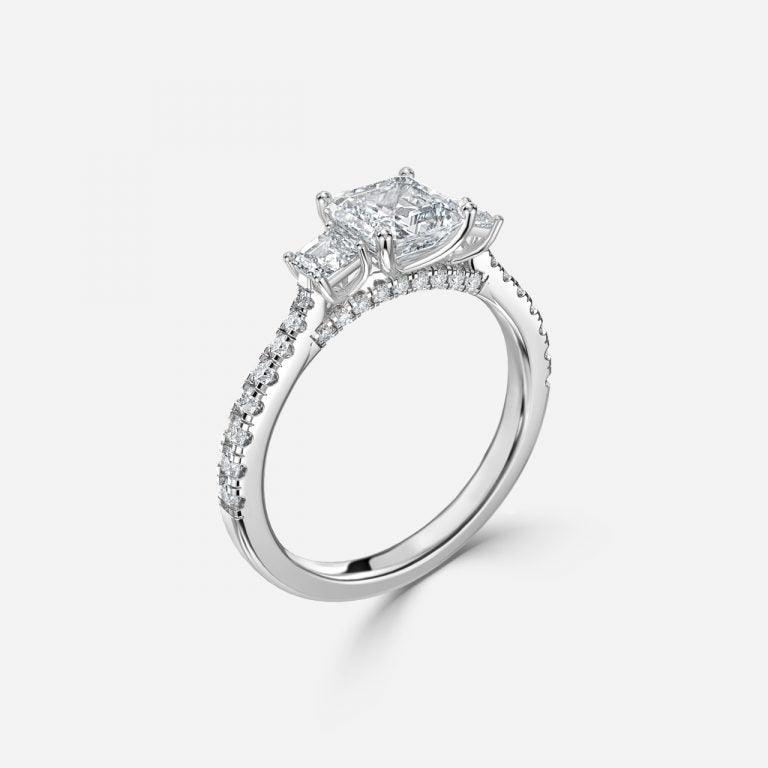 Fabian Asscher Three Stone Moissanite Engagement Ring