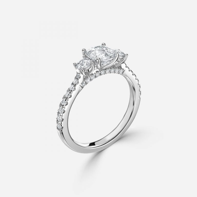 Fabian Cushion Three Stone Moissanite Engagement Ring