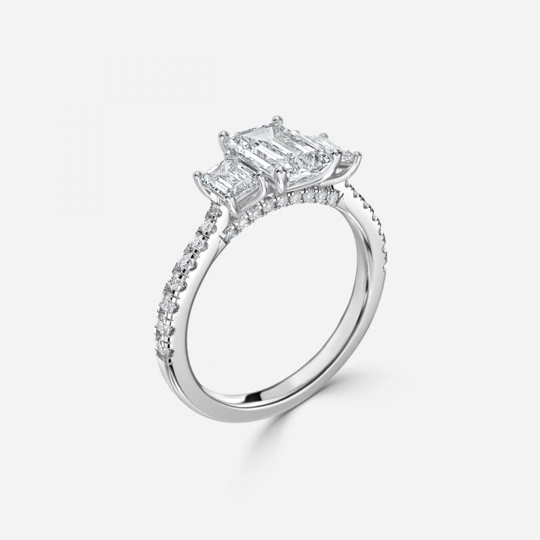 Fabian Emerald Three Stone Moissanite Engagement Ring