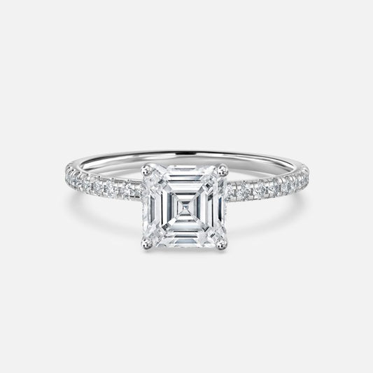 Yati Asscher Diamond Band Moissanite Engagement Ring