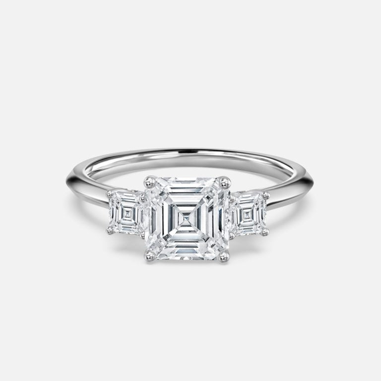 Elspeth Asscher Three Stone Moissanite Engagement Ring