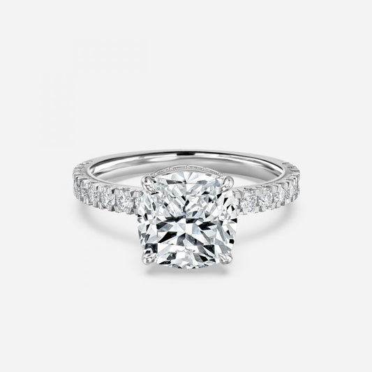 Leandra Cushion Hidden Halo Moissanite Engagement Ring