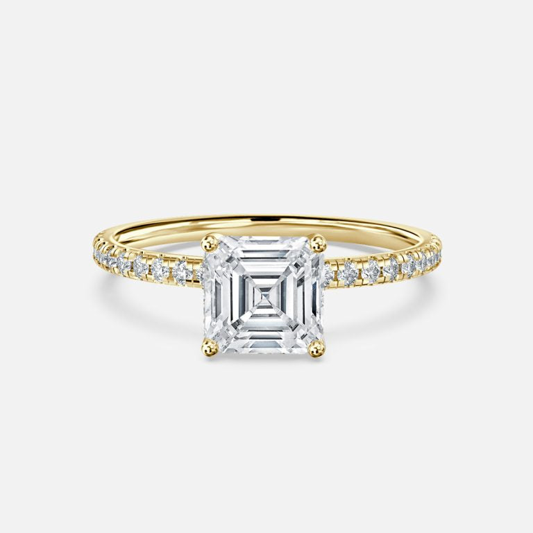 Yati Asscher Diamond Band Moissanite Engagement Ring