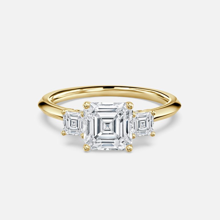 Elspeth Asscher Three Stone Moissanite Engagement Ring