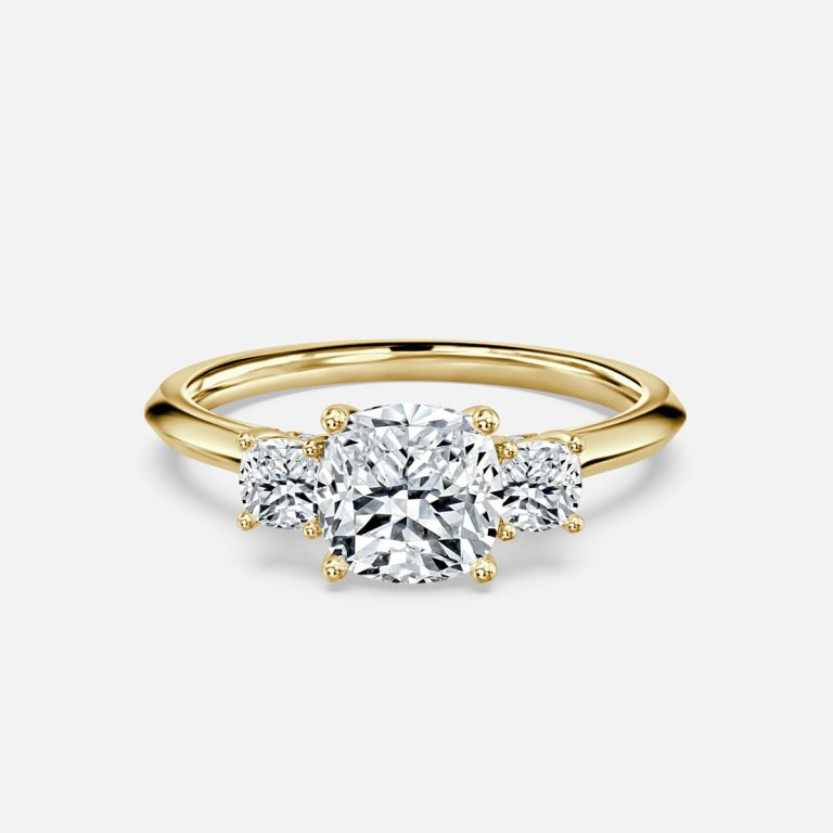 Elspeth Cushion Three Stone Moissanite Engagement Ring