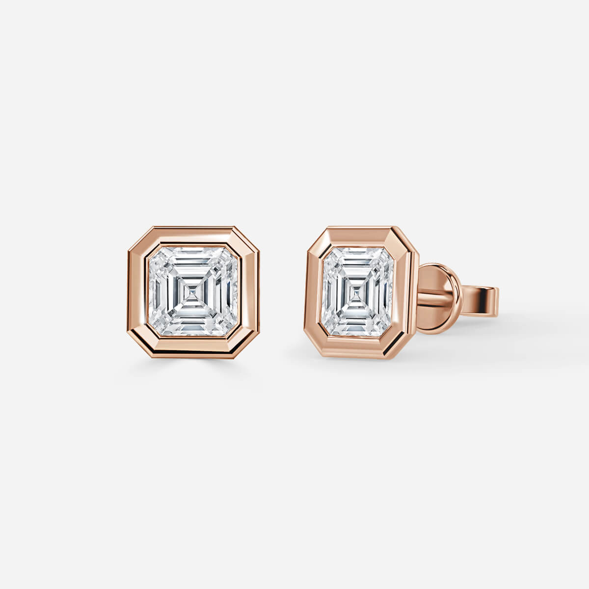 Bezel Set Asscher Moissanite Stud Earrings