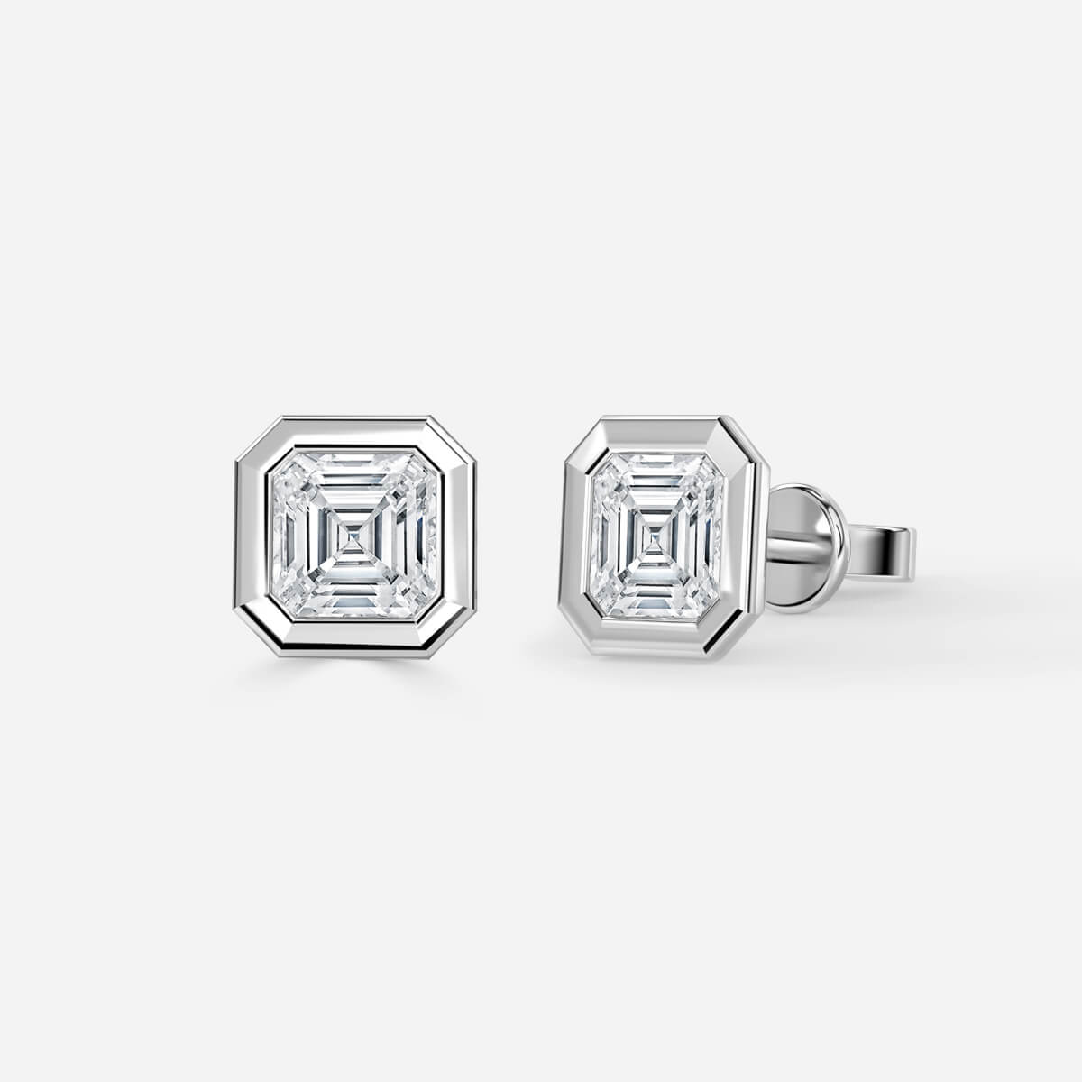 Bezel Set Asscher Moissanite Stud Earrings