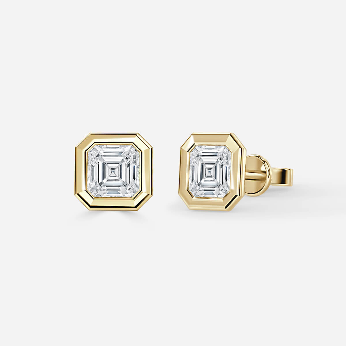 Bezel Set Asscher Moissanite Stud Earrings